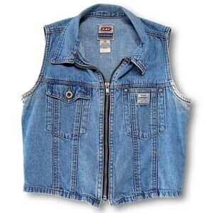 Unionbay Vintage 90s Zip-Front Cropped Light Wash Denim Vest Small